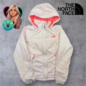 The North Face Rain Jacket Womens S White Full Zip Hooded Lightweight Coral Pink